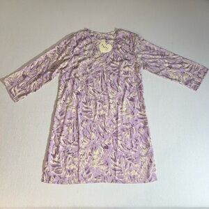 Paani Lilac + Gold Botanical 3/4 Sleeve Tunic Dress, Size Medium
